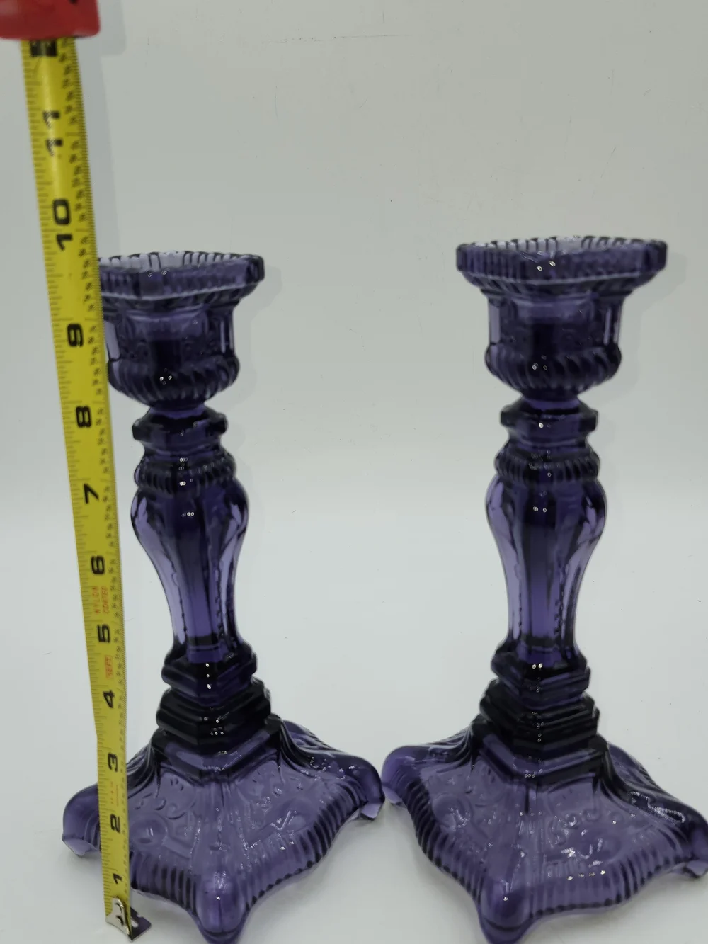 Vintage  Glass Candlestick Pair Godinger  Yorktown PURPLE AMETHYST YORKTOWN